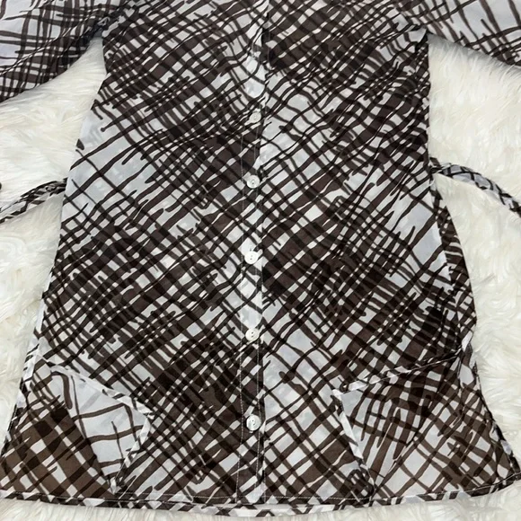 Trina Turk Brown/White Brush Print Swim Cover-Up Tunic